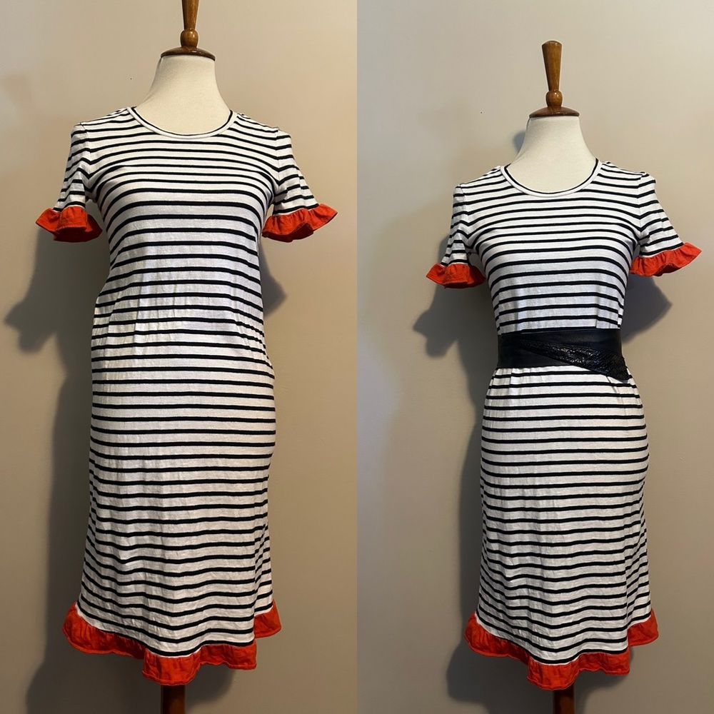 Boden Striped Tshirt Dress w/Ruffles
